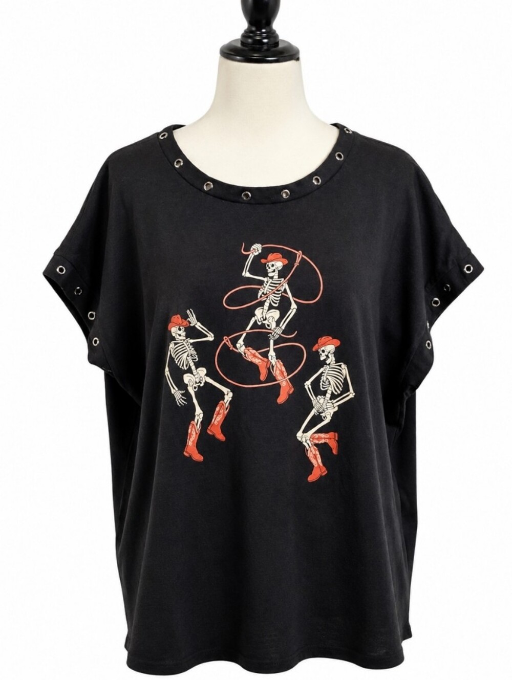 Cowboy Skeletons Heritage Jersey Tee Top Dolman Embellished Tee 1X Grunge